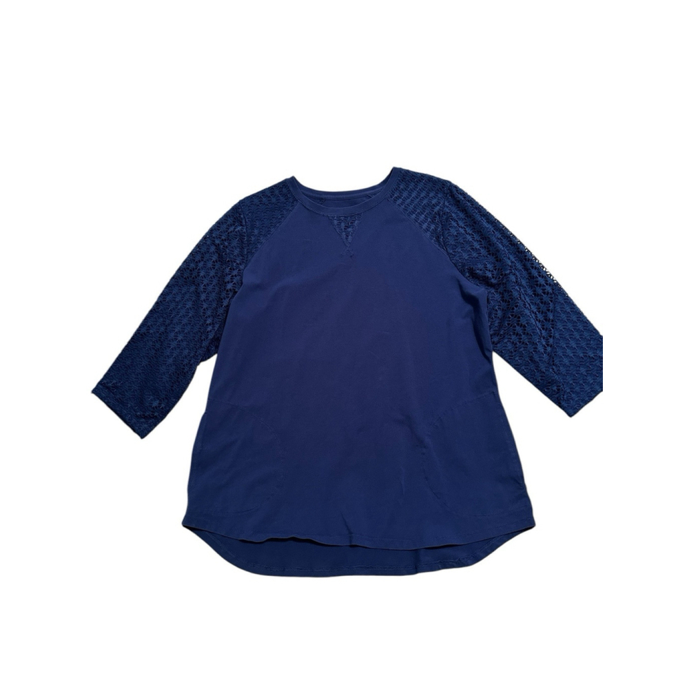 Denim & Co Activewear Long Sleeve Top Womens Medium Blue Stretch Lightweight